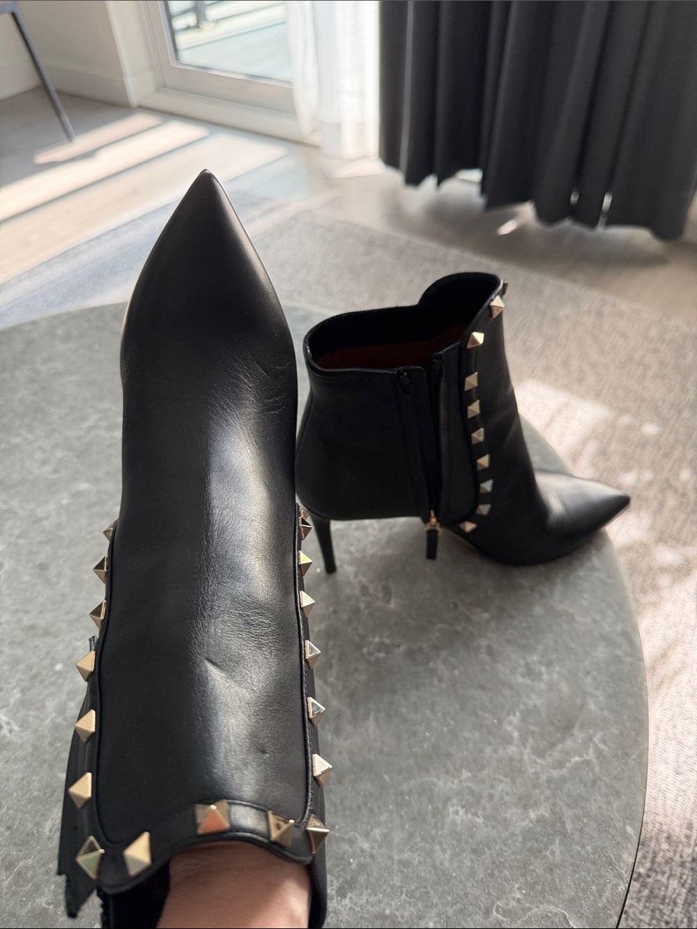 Valentino Leather Black Studded Pointed-Toe Ankle Boots - Picture 4 of 9